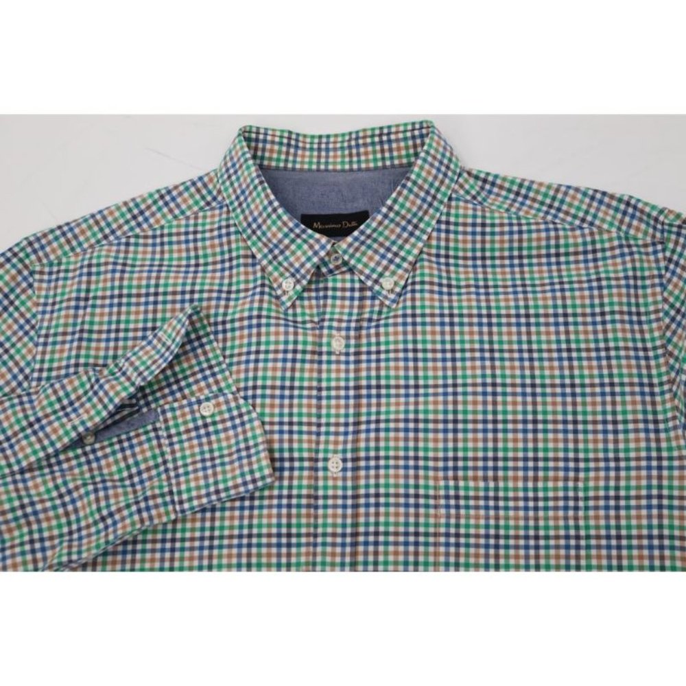 Masimmo dutti shirt Mens XXL Long sleeve button down green blue plaid mini check